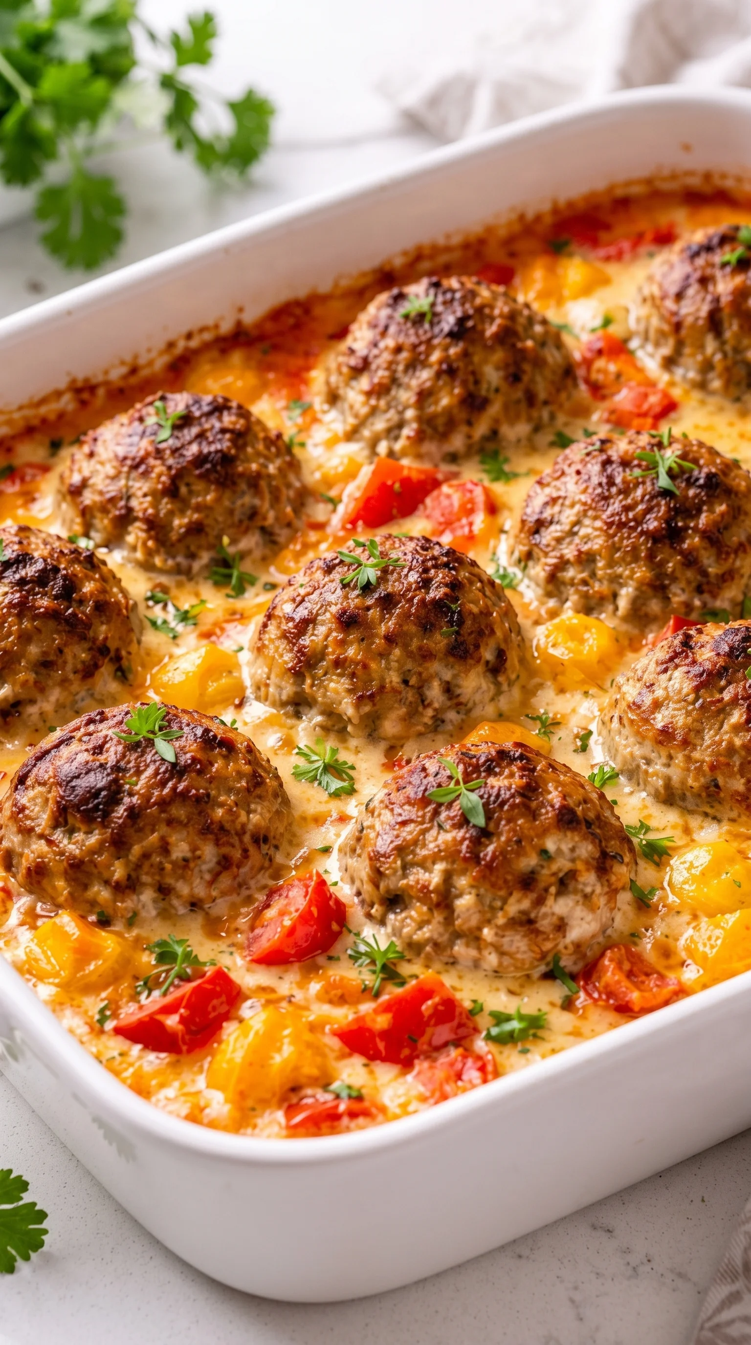 A dish of meatballs in a tomato sauce.
