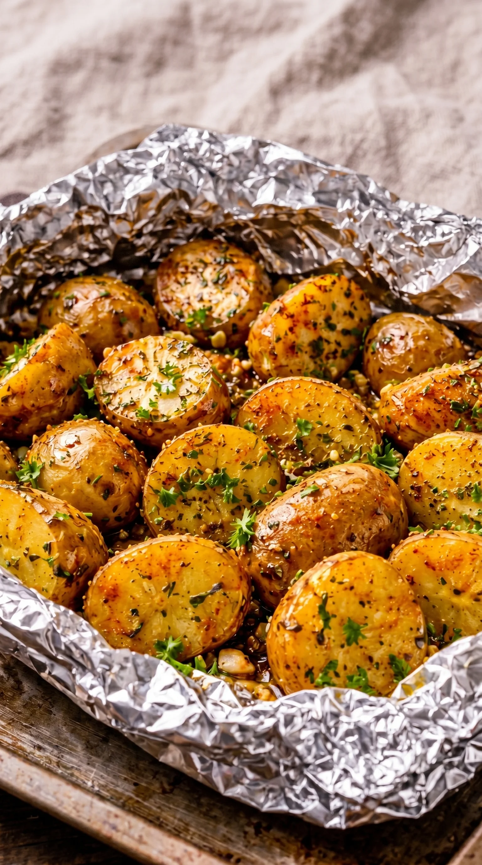 Grilled potatoes in foil.