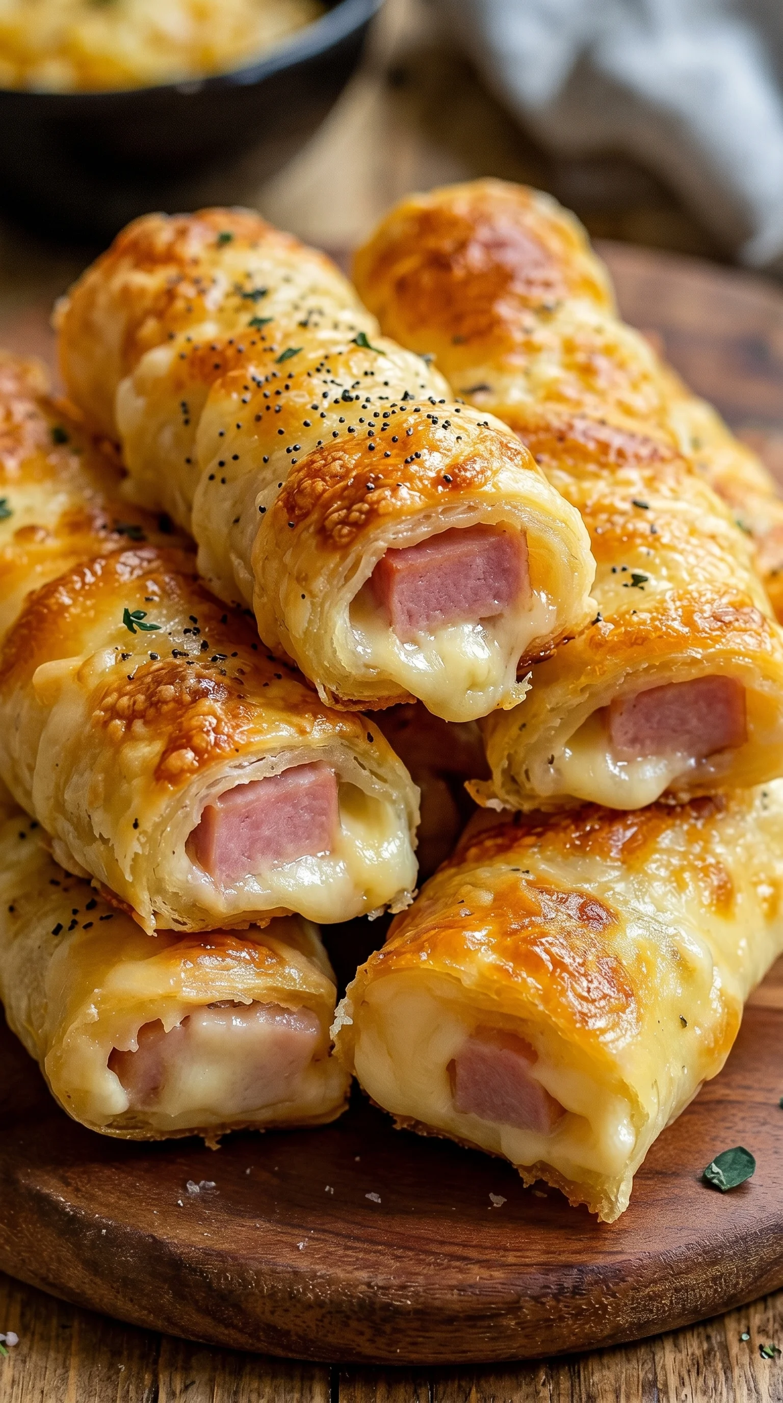 A stack of Käsige Schinken-Käse-Sticks.