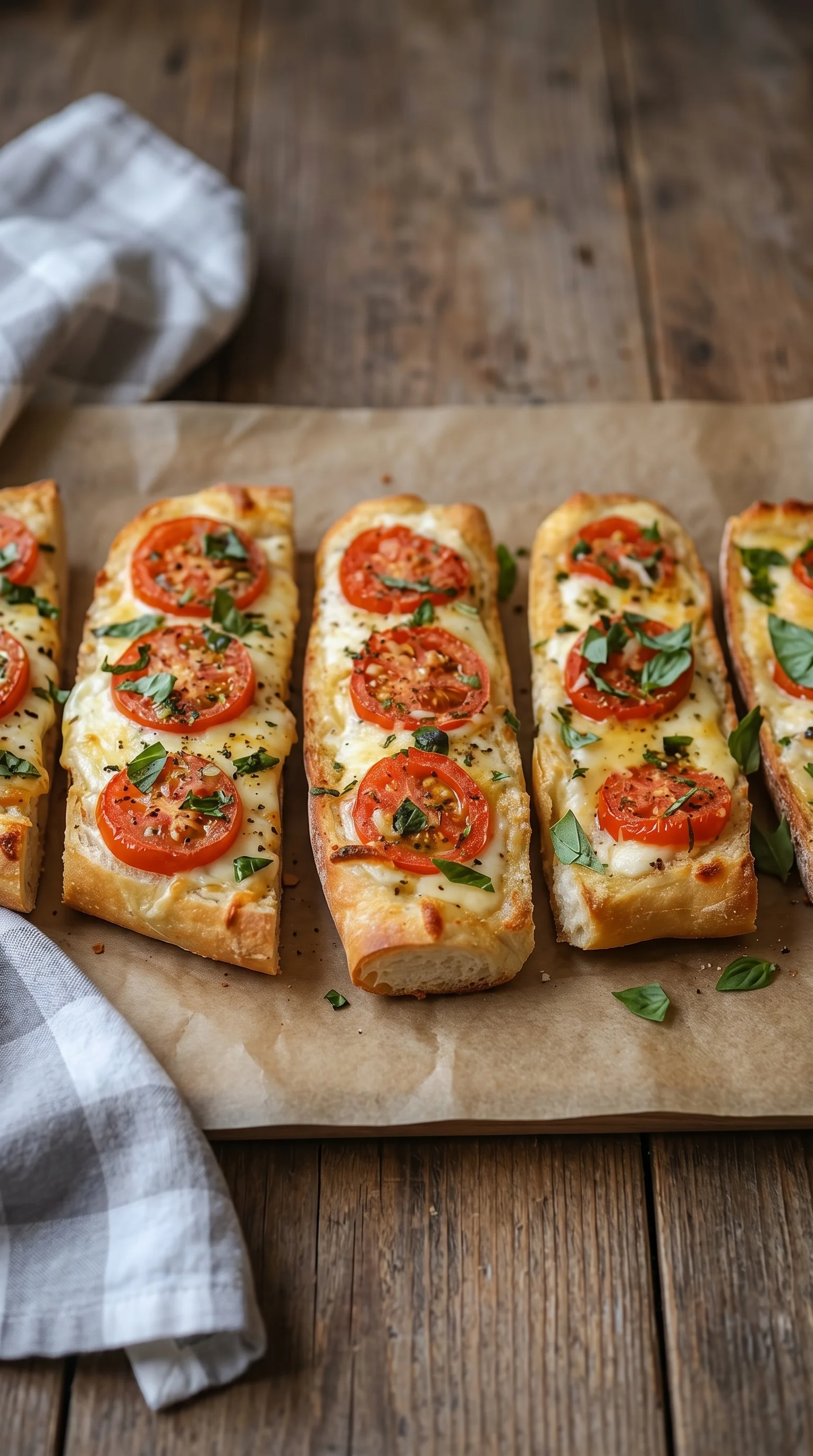 Baguettscheiben mit Tomaten & Mozzarella &uuml;berbacken.