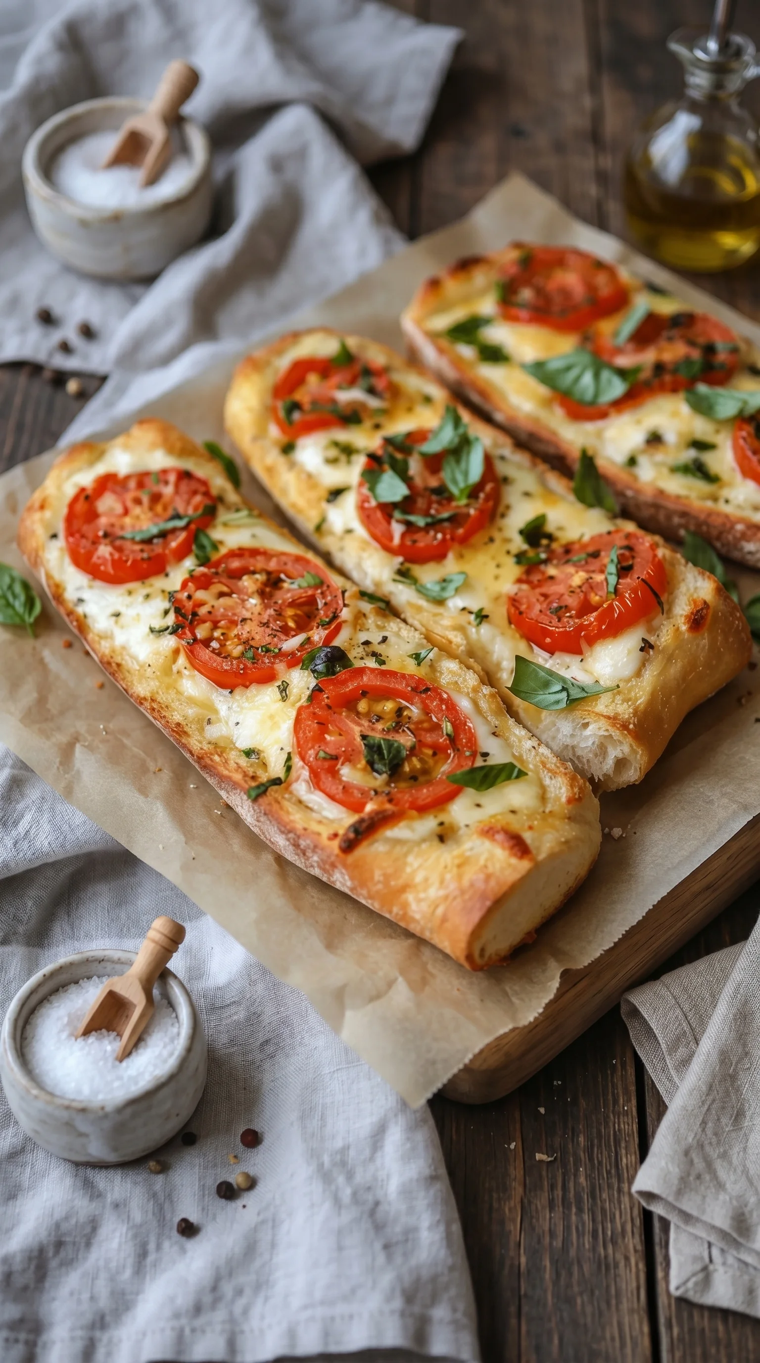 Two slices of bread with tomatoes and cheese.