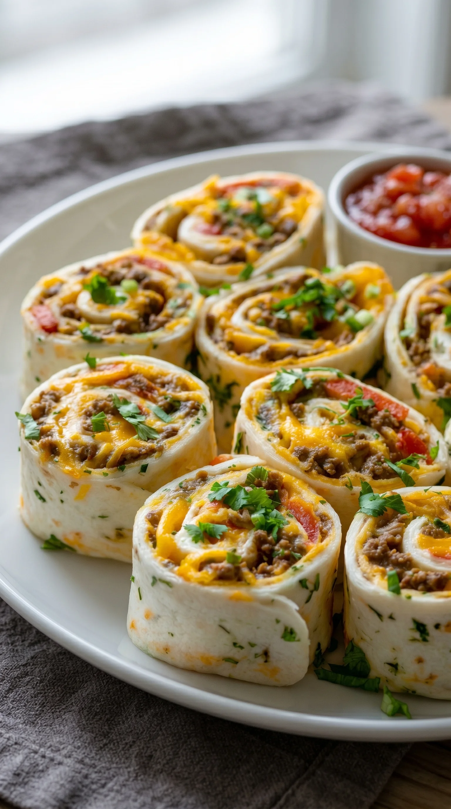 A plate of taco pinwheels.