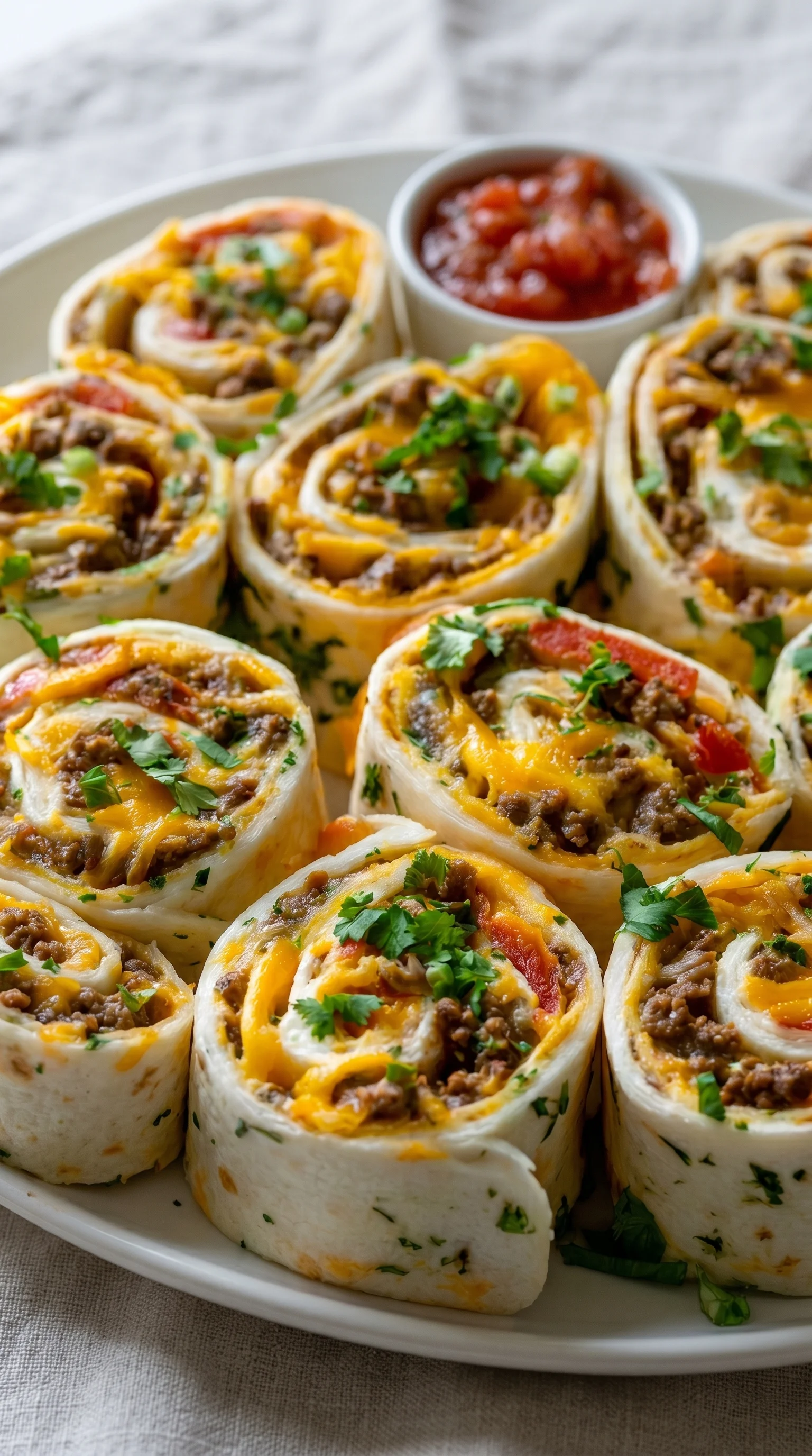 A plate of taco pinwheels.