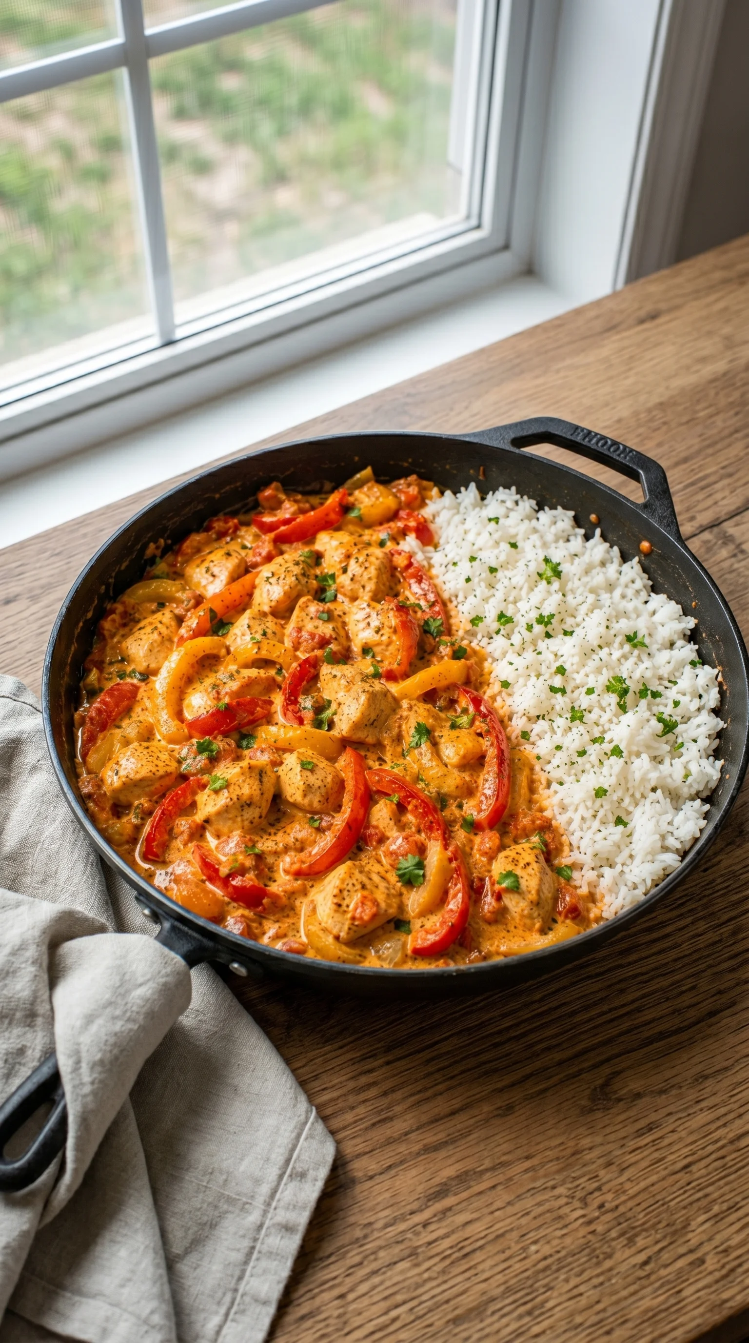 A pan of chicken and rice.