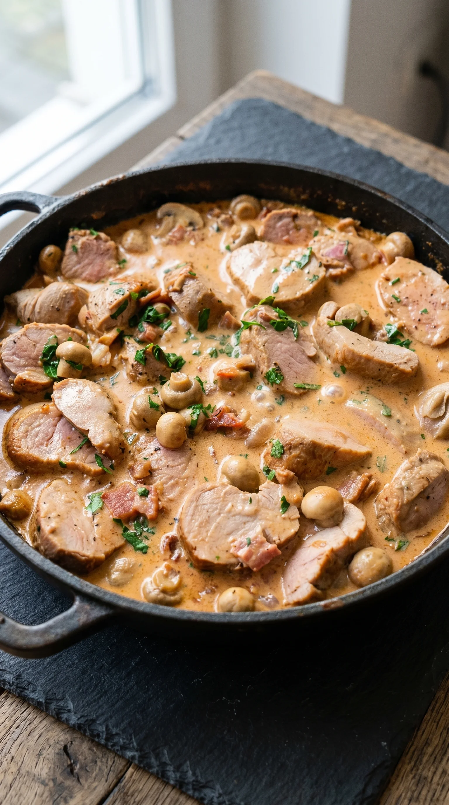 A pan of meat and vegetables.