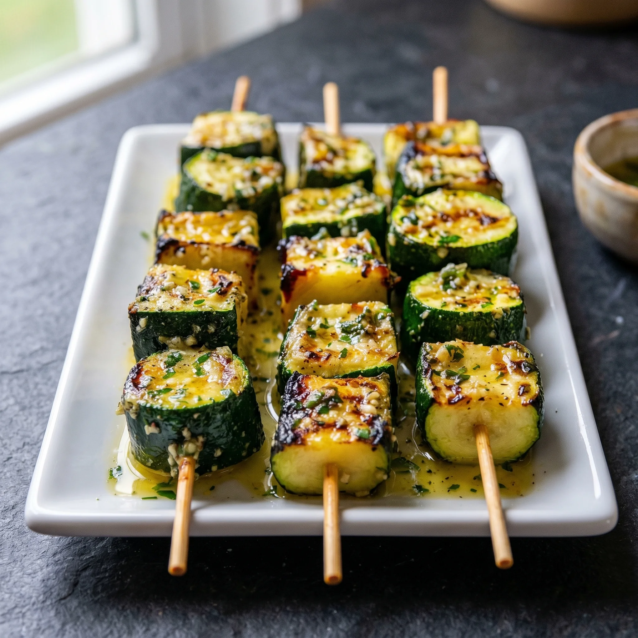 A plate of grilled zucchini with butter.