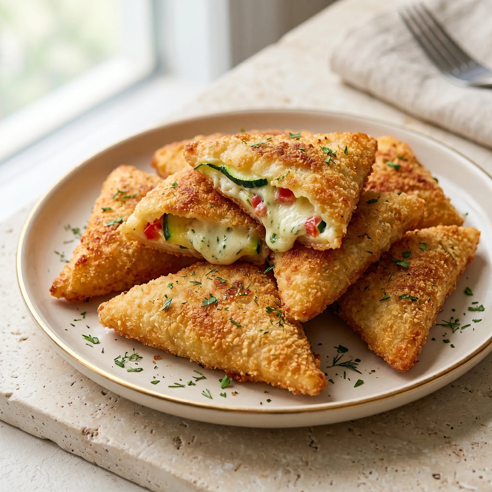 A plate of zucchini frischkase taschen.