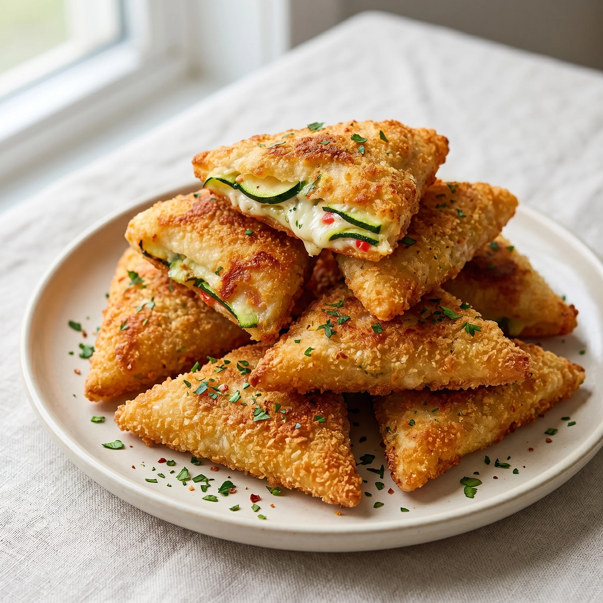 A plate of zucchini frischkase taschen.