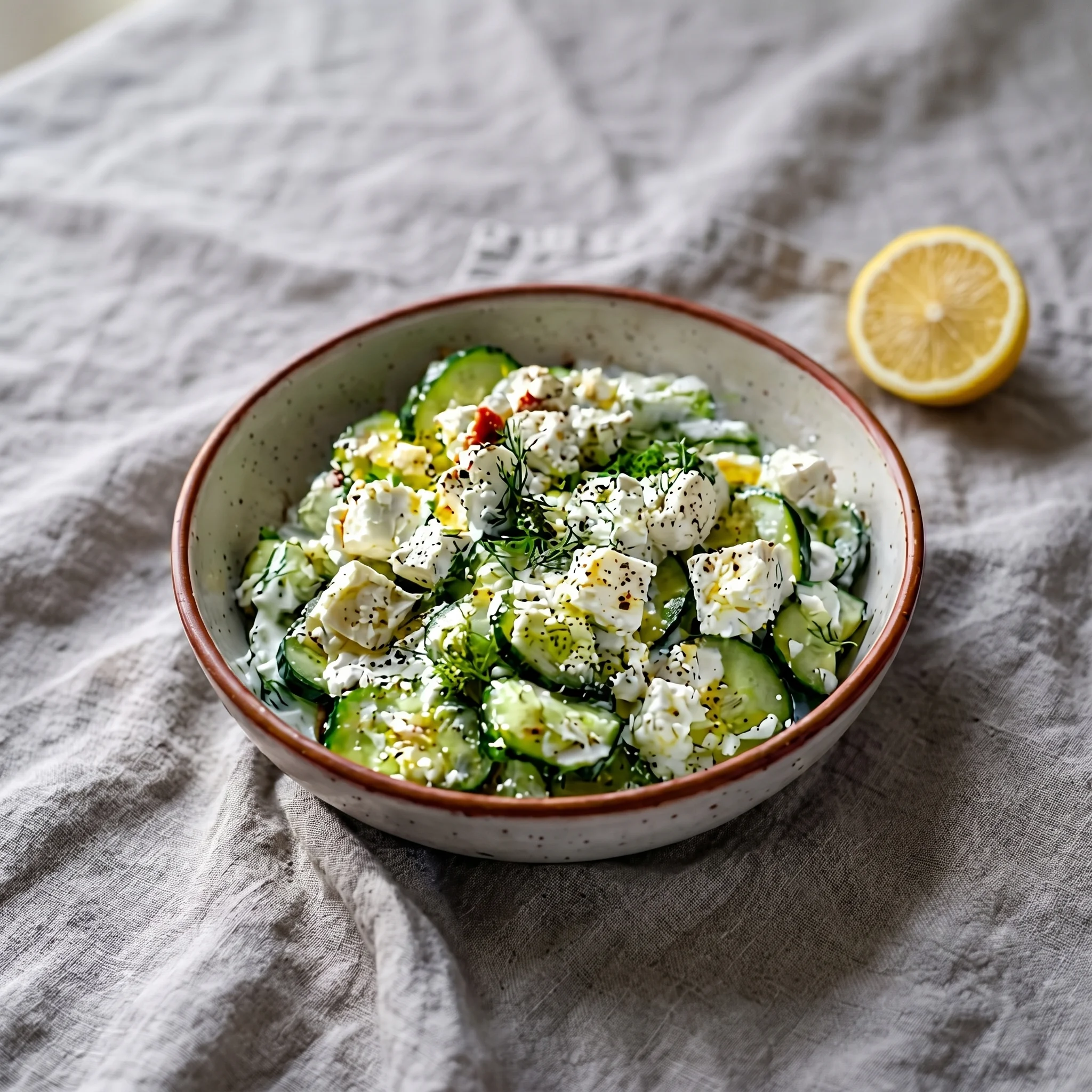 A bowl of vegetables with feta cheese and yogurt.