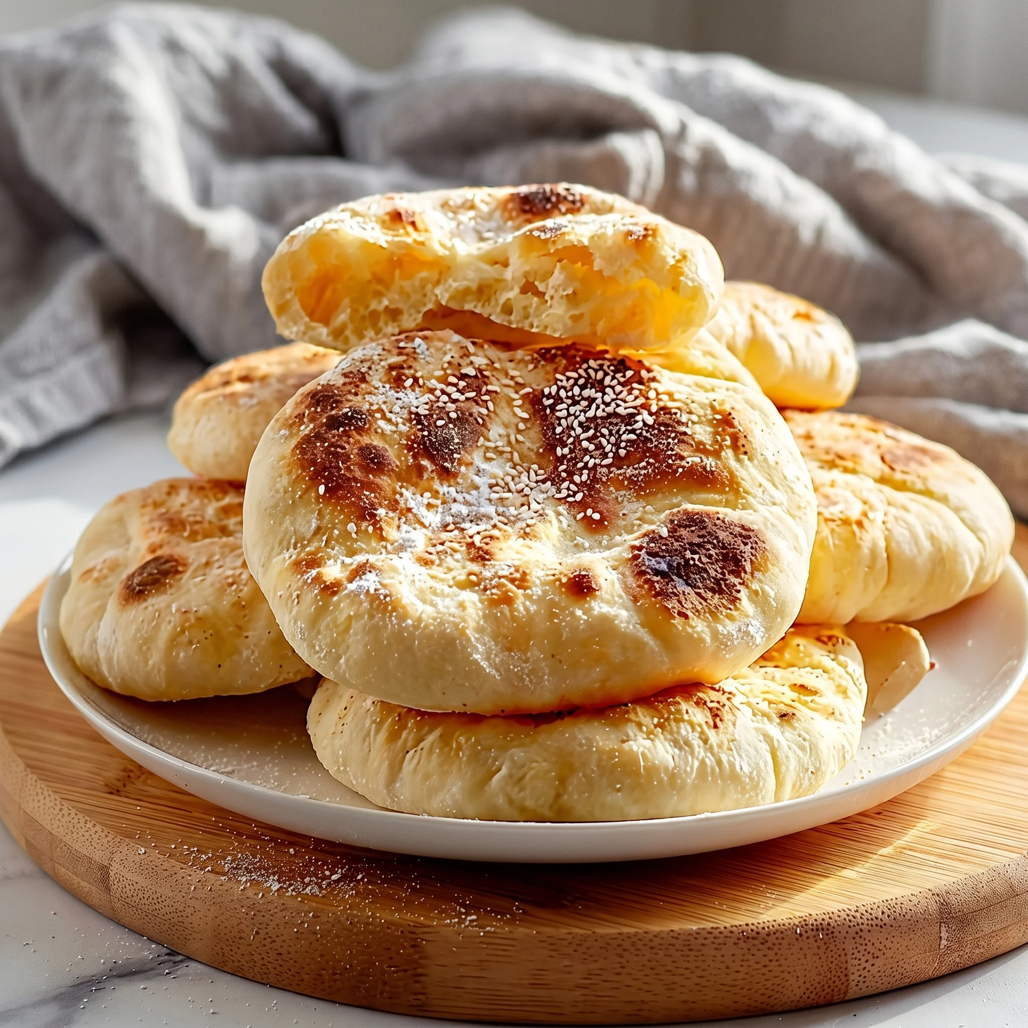 A plate of pita bread with sugar on top.