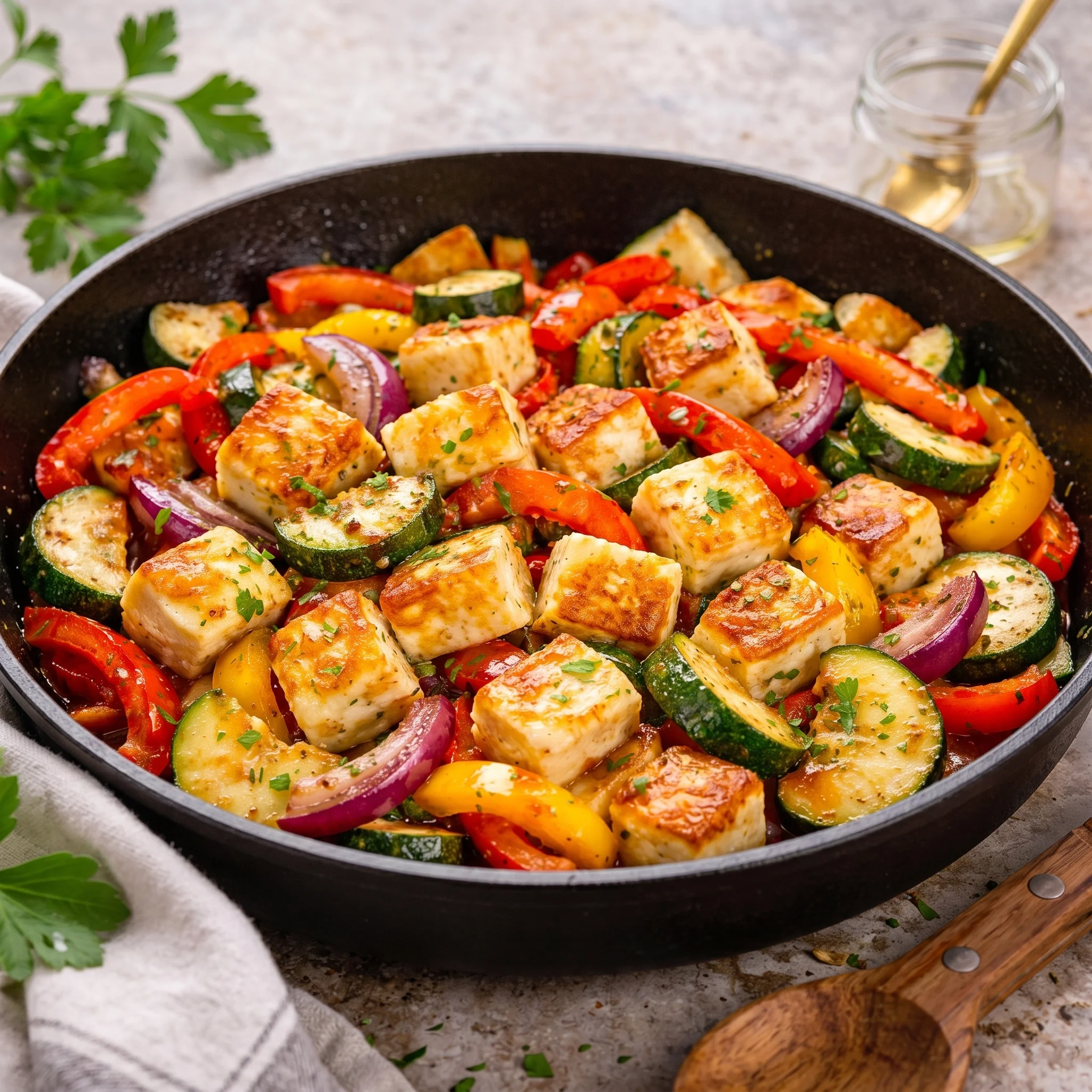 A pan of food with a wooden spoon in it.