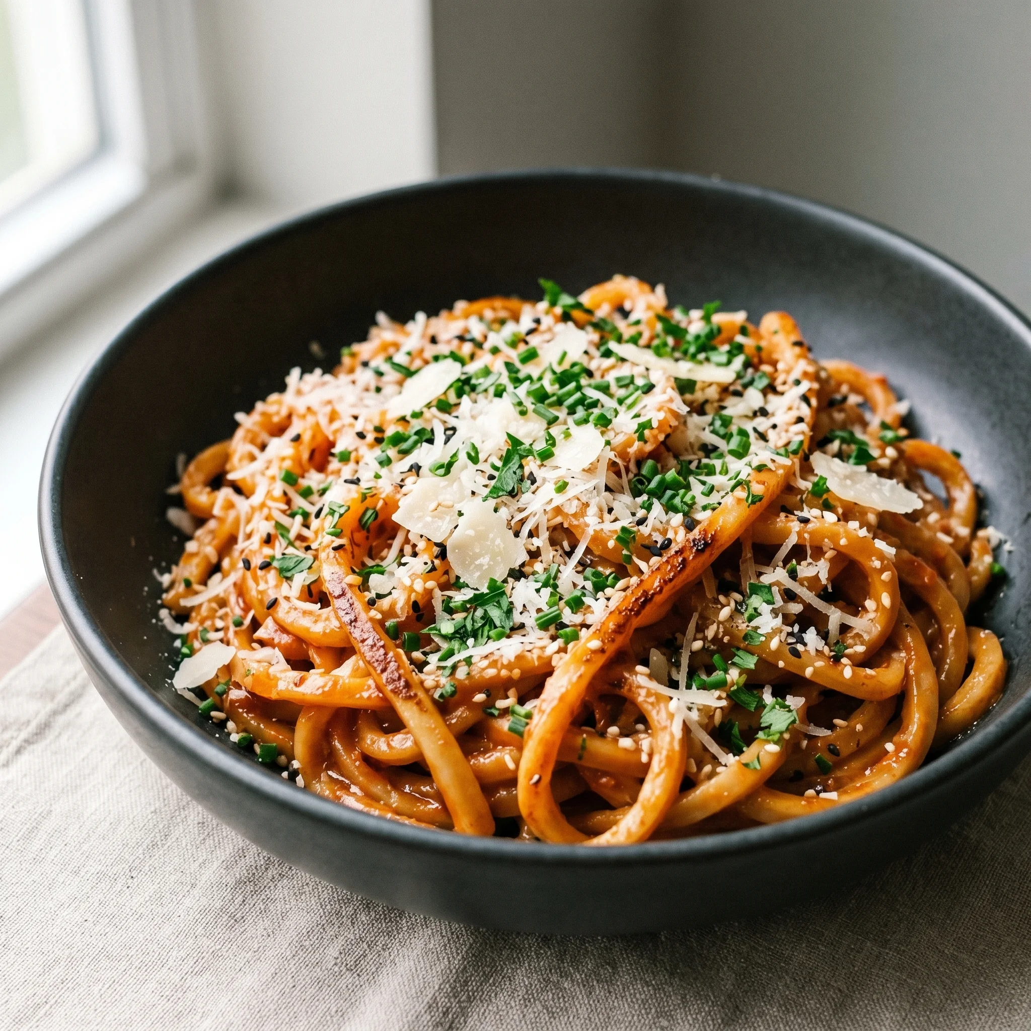 A bowl of cremige umami udon.