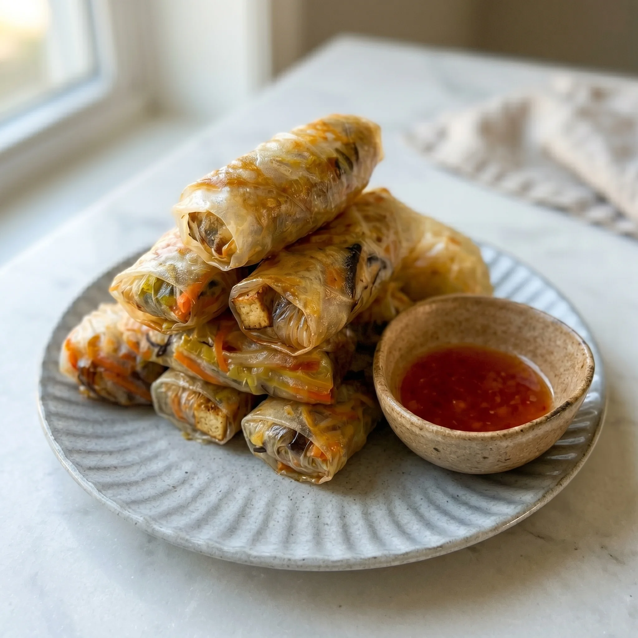 A plate of spring rolls.