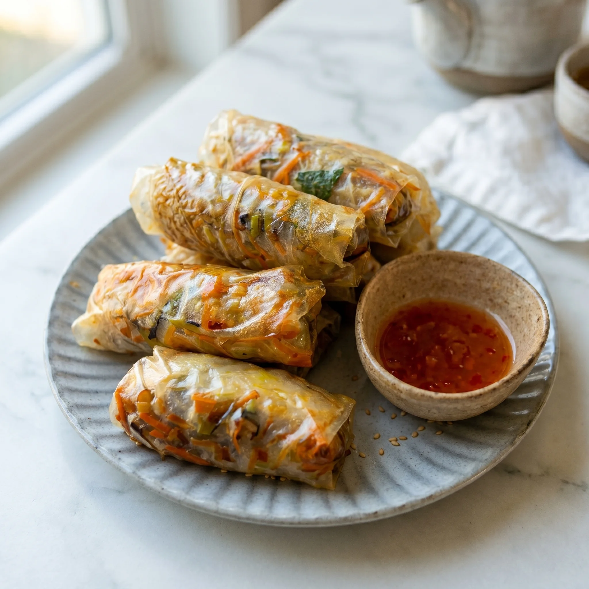 A plate of spring rolls.