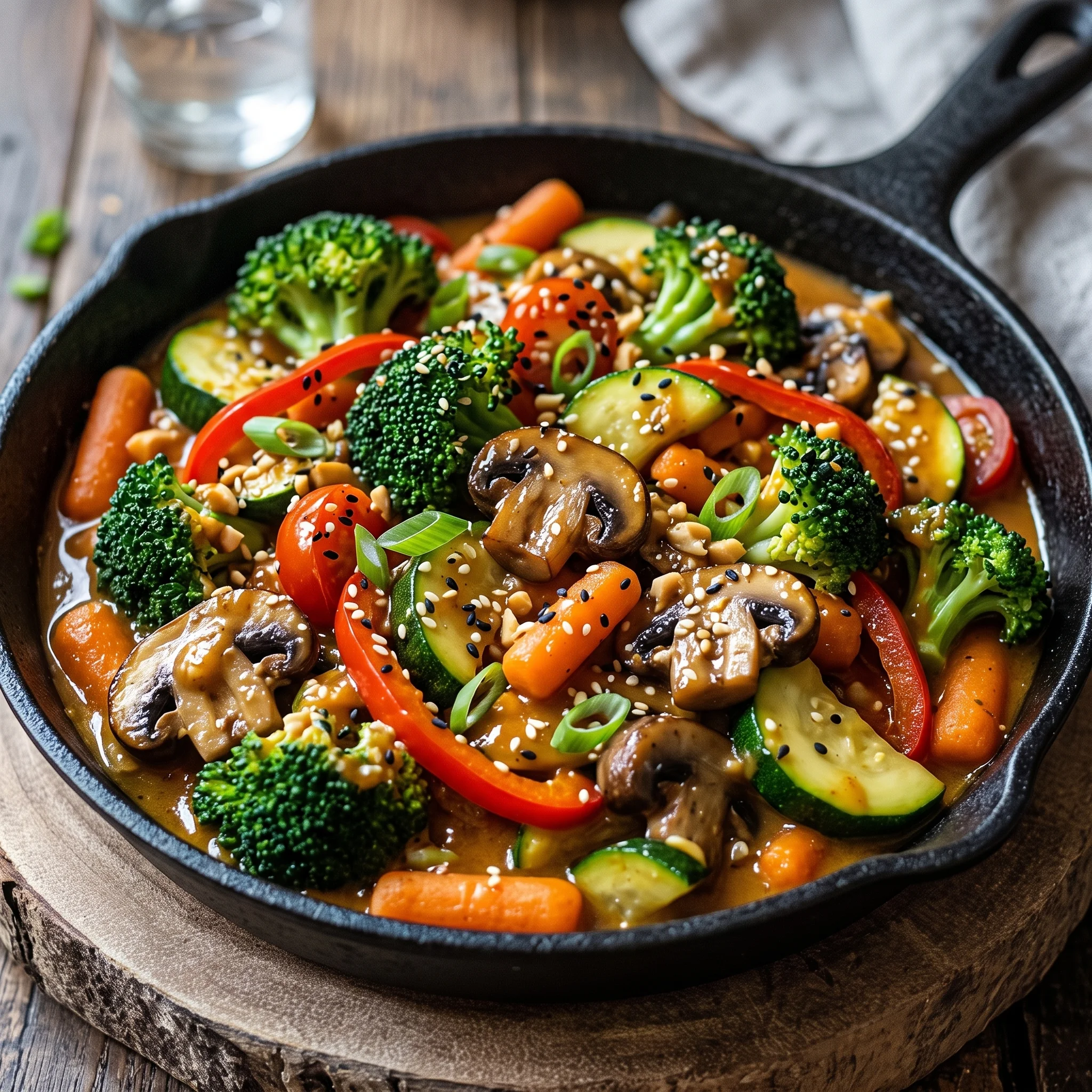 A pan of vegetables with broccoli, carrots, and mushrooms.