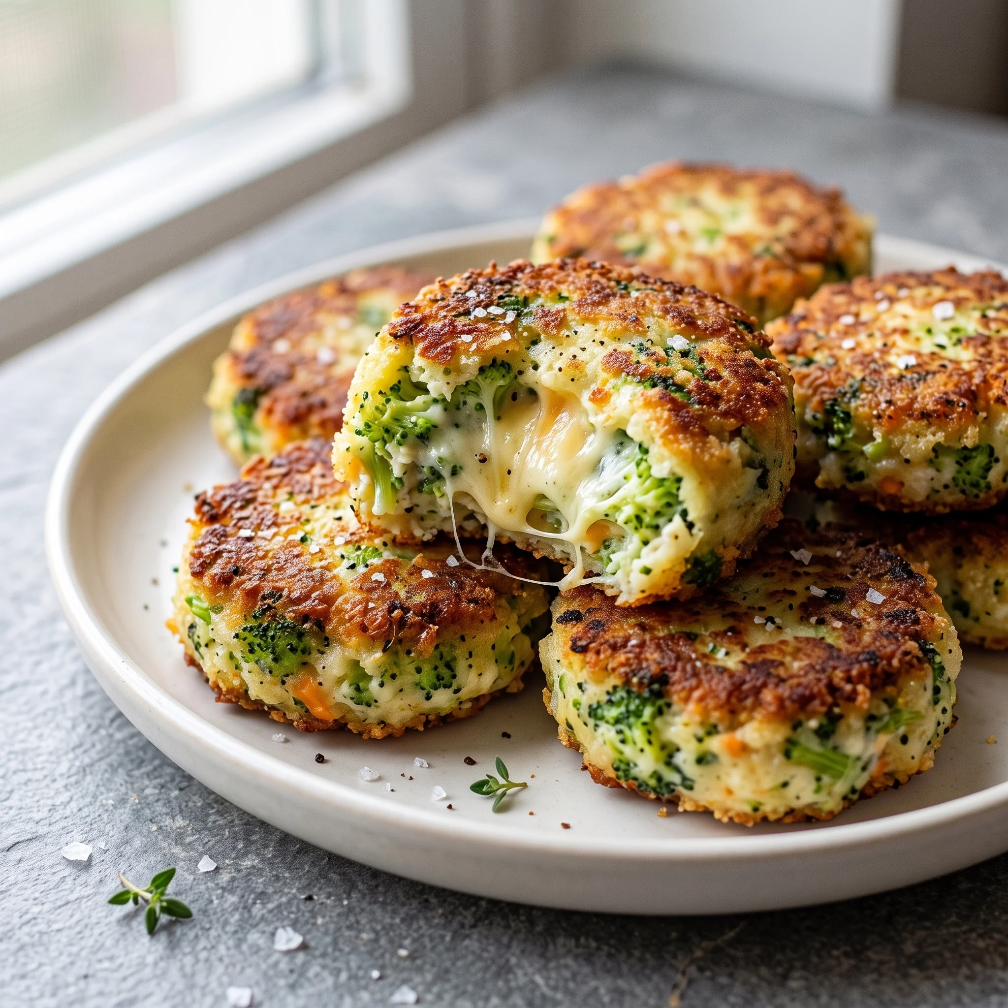 A plate of broccoli cakes.