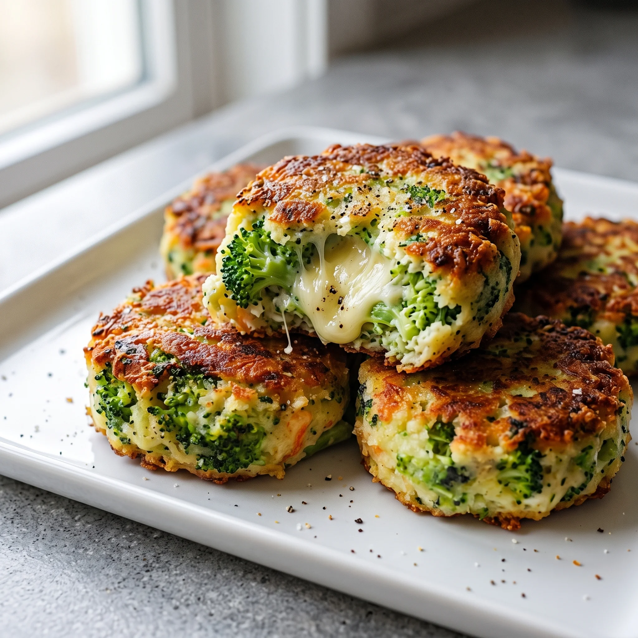 A plate of broccoli cakes.