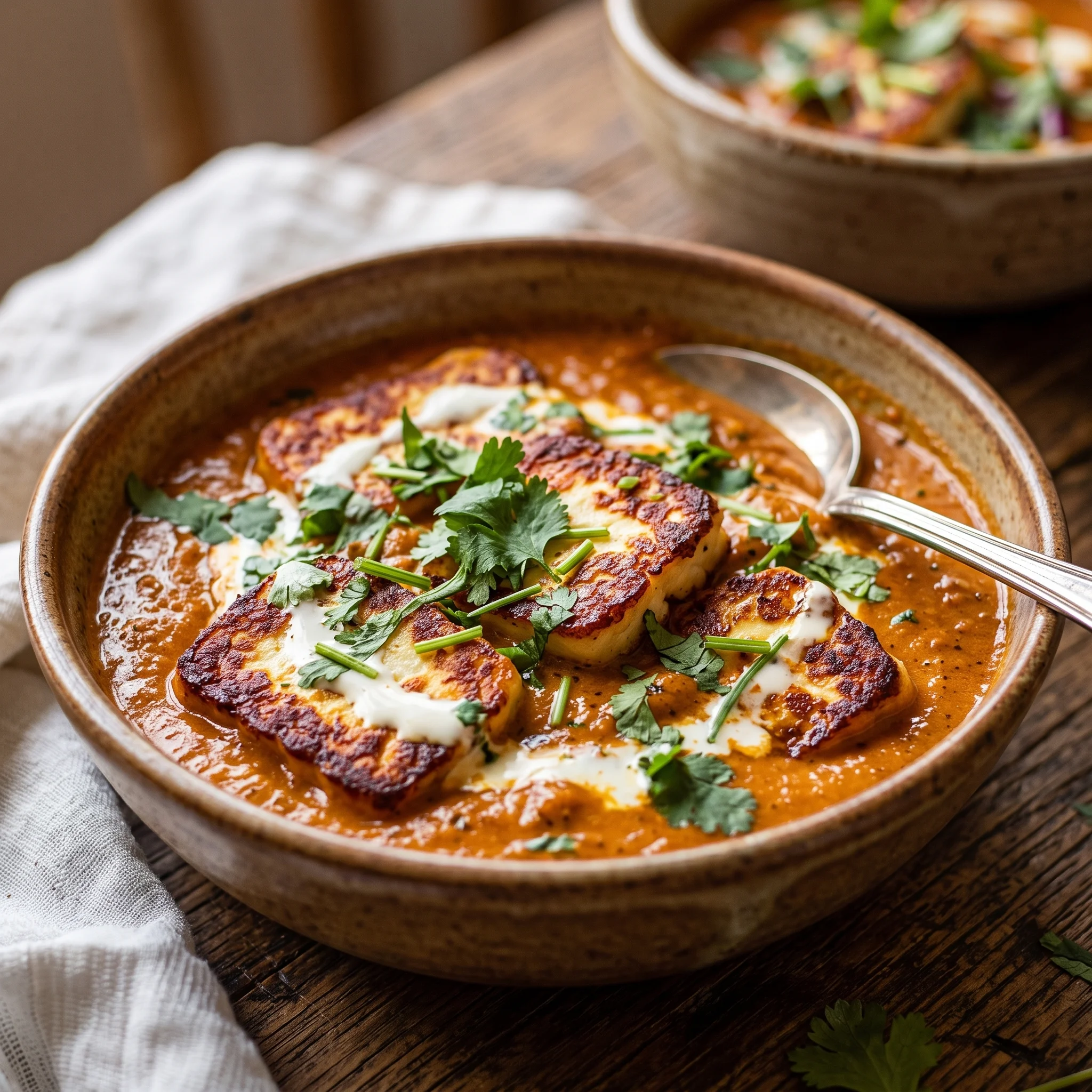 A bowl of Haloumi Makhani.