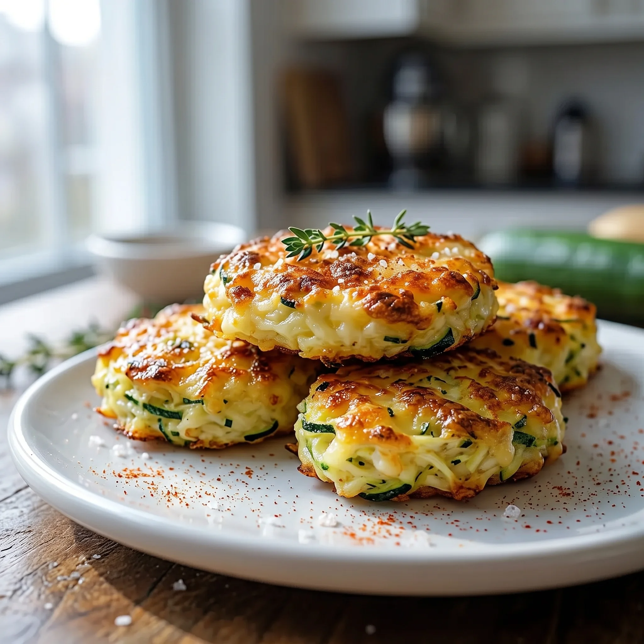 A plate of knusprige zucchini-k&auml;se-puffer.