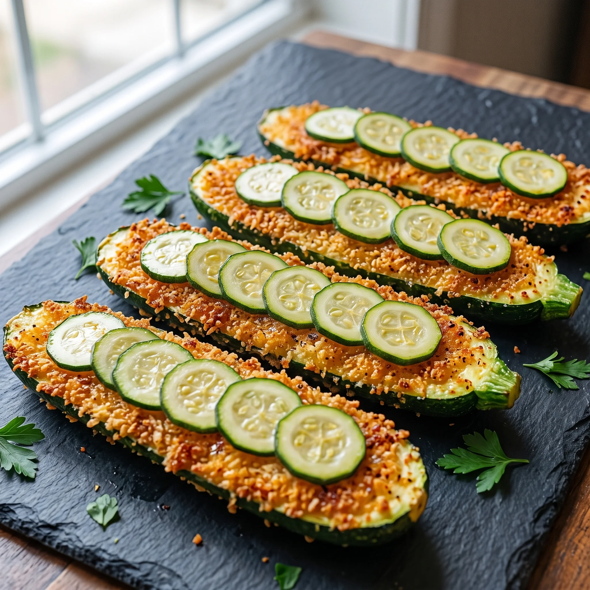 A plate of food with sliced zucchini.