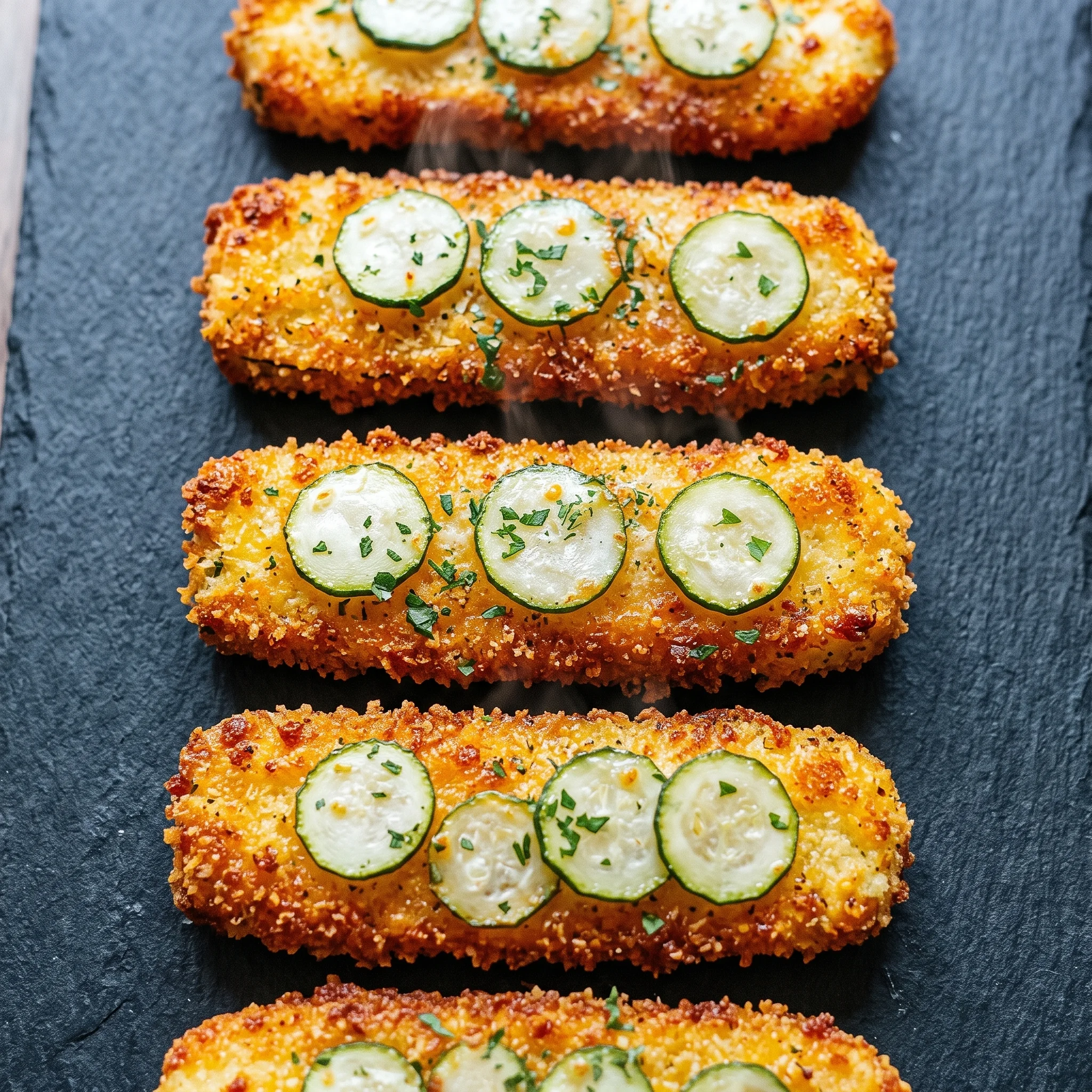 A plate of breaded zucchini slices.