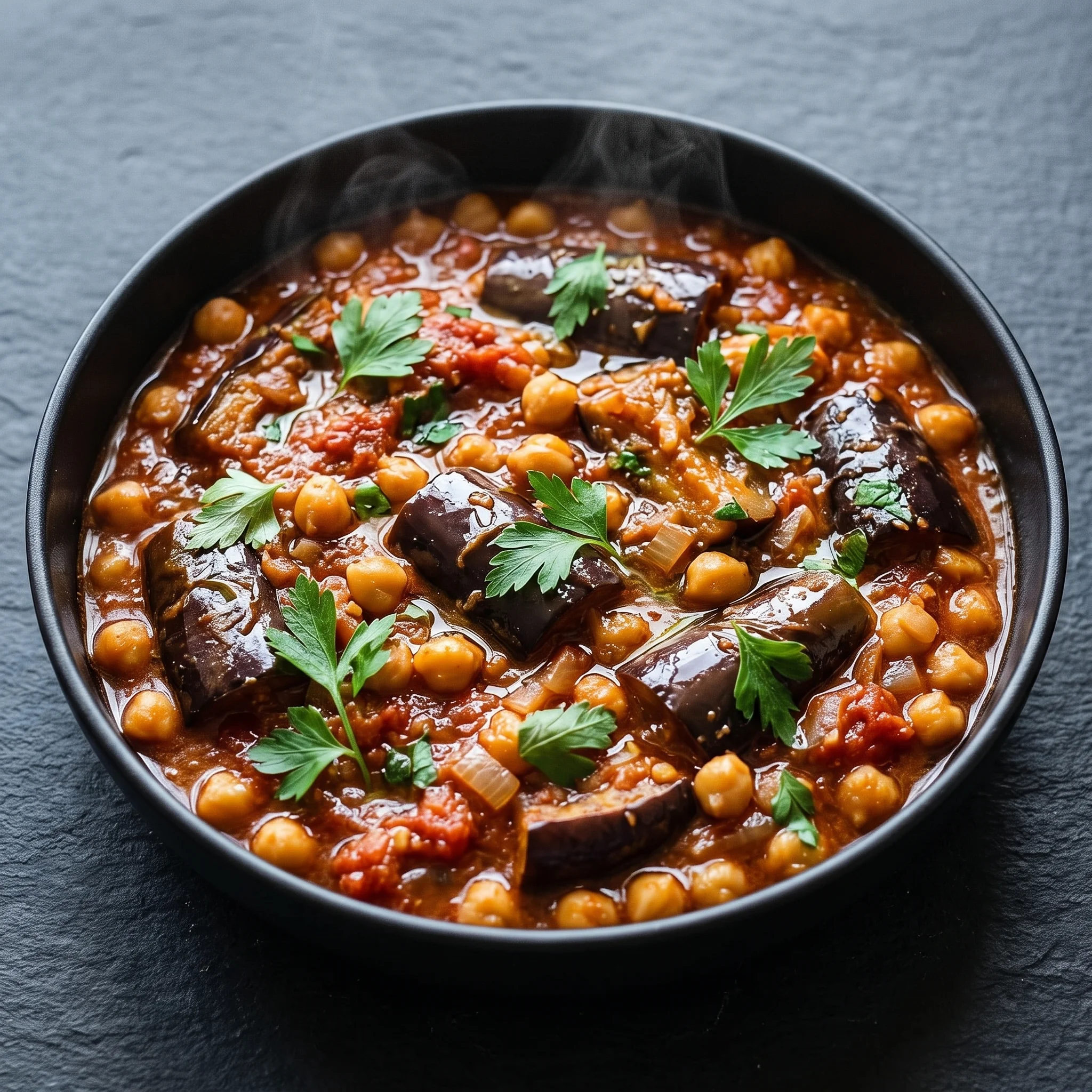 A bowl of food with chickpeas and vegetables.