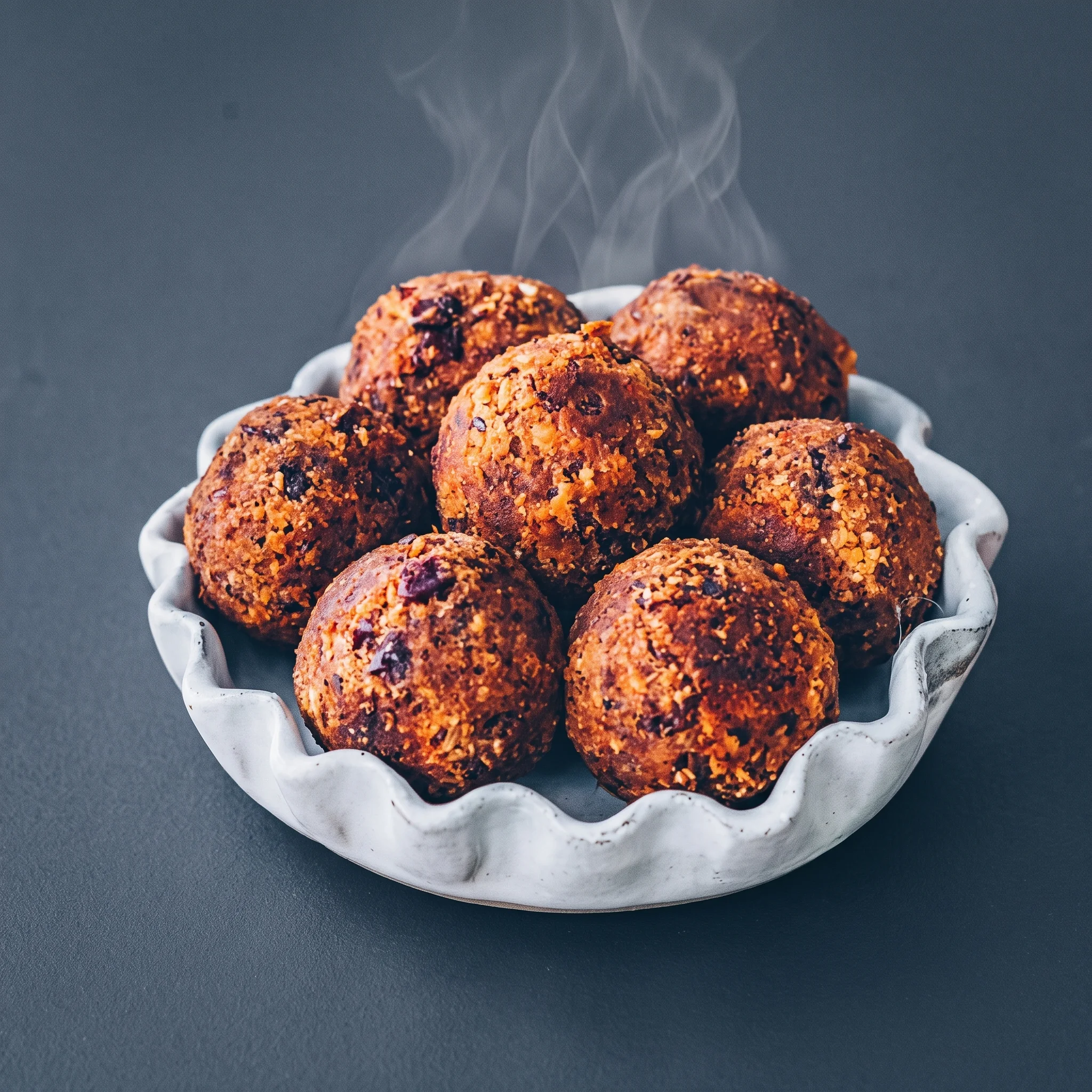 A bowl of vegane fleischbällchen aus bohnen.