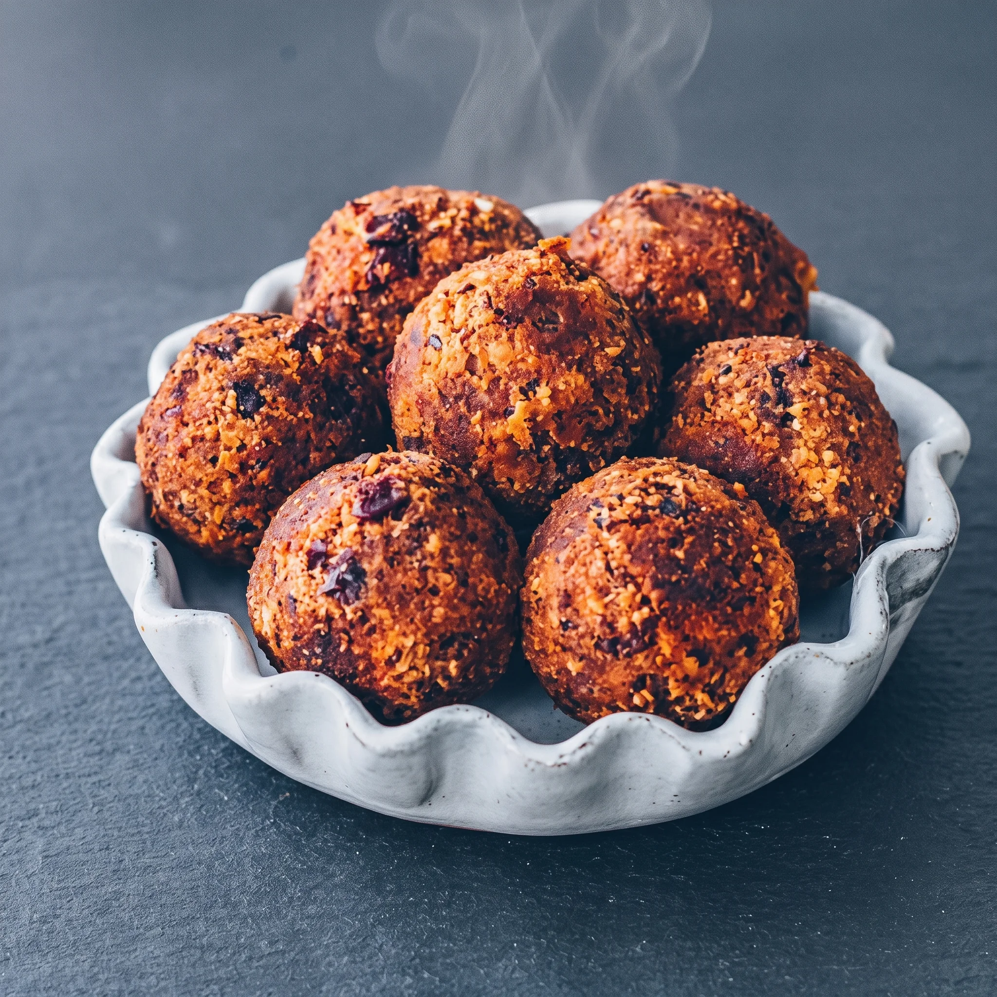 A bowl of vegane fleischbällchen aus bohnen.