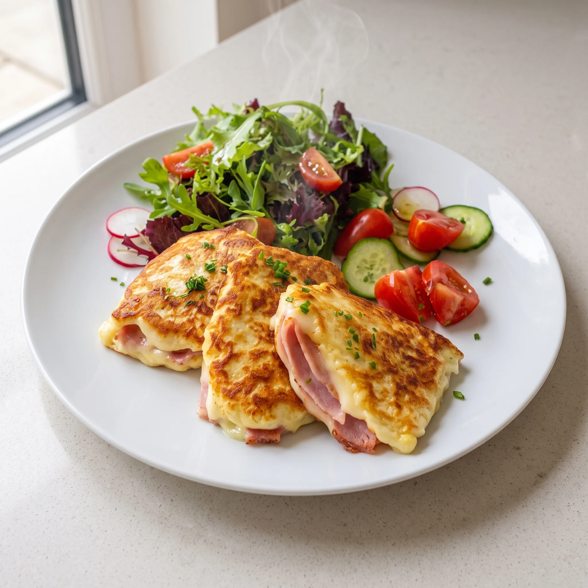 A plate of food with a salad and two sandwiches.