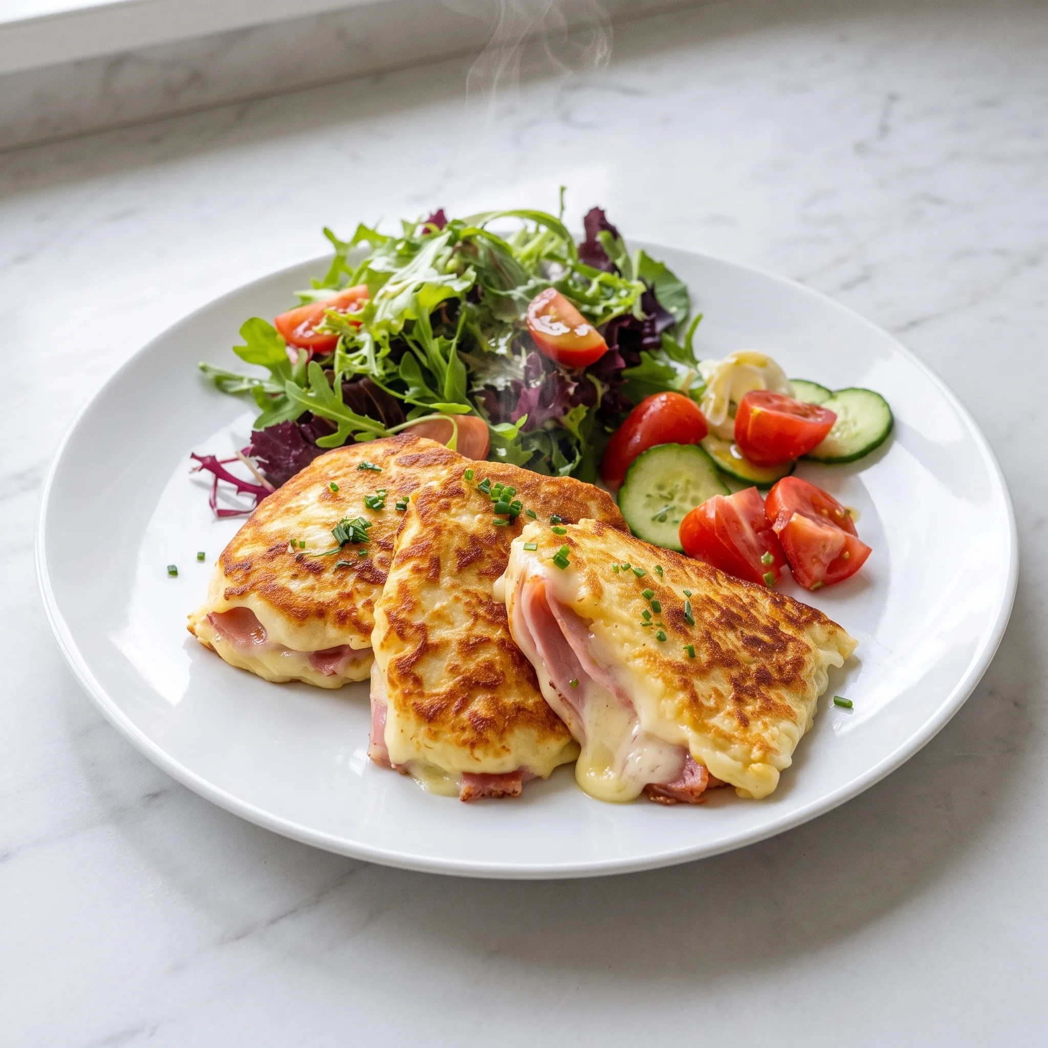 A plate of food with a salad and two sandwiches.