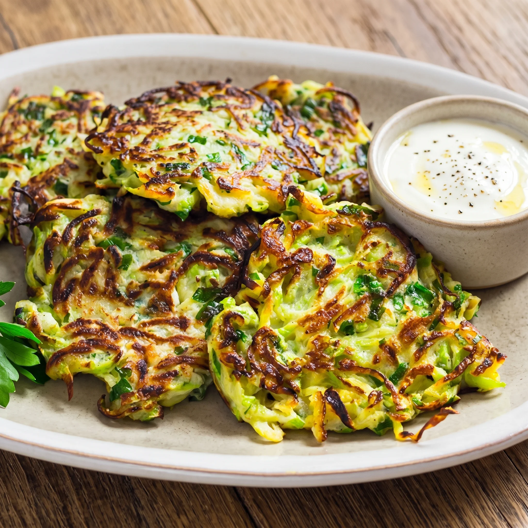 A plate of food with a dip.