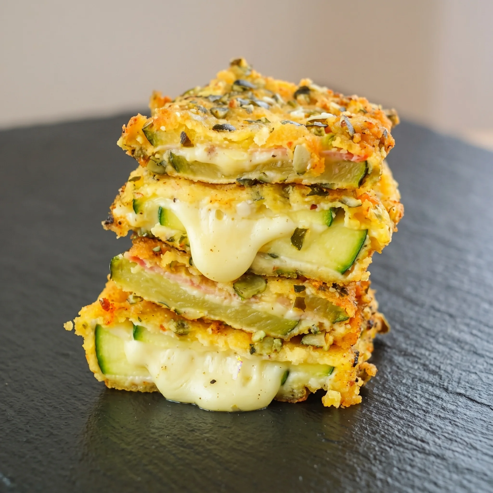 A stack of zucchini cordon bleu.