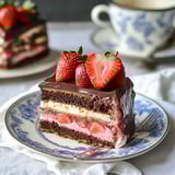 Eine Schokoladenkuche mit Strawberries auf einem Teller.