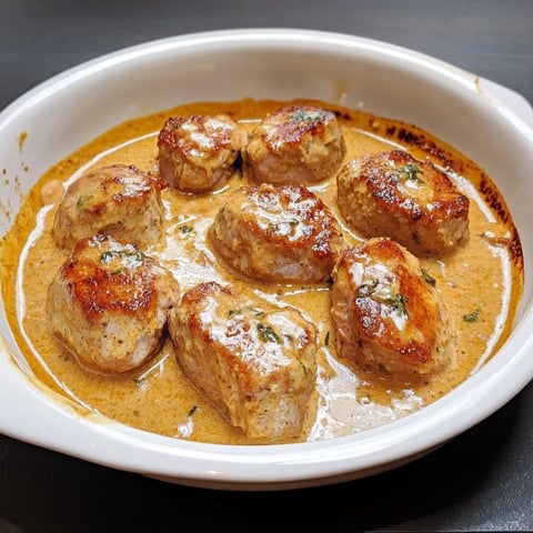Ein weißer Teller mit einer Mischung aus Fleisch, Sauce und Zwiebeln.