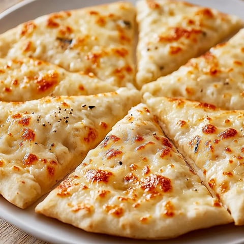 Eine Platte mit einem Pizza-Stück, das in vier Teile zerlegt wurde.