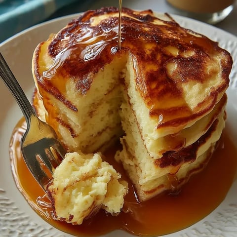 Ein Stück Buttermilk Pancakes auf einem weißen Teller.