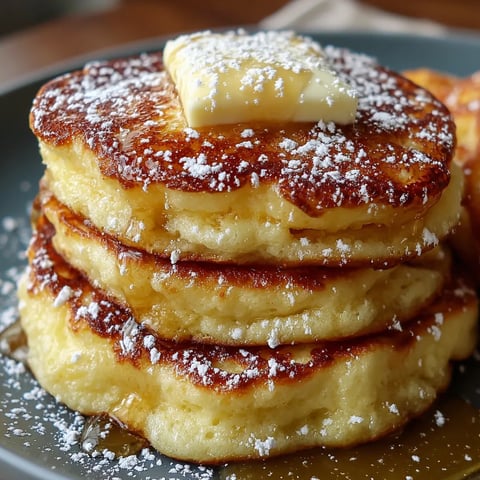 Eine Platte mit Pancakes, die mit Butter und Zucker bestreut sind.